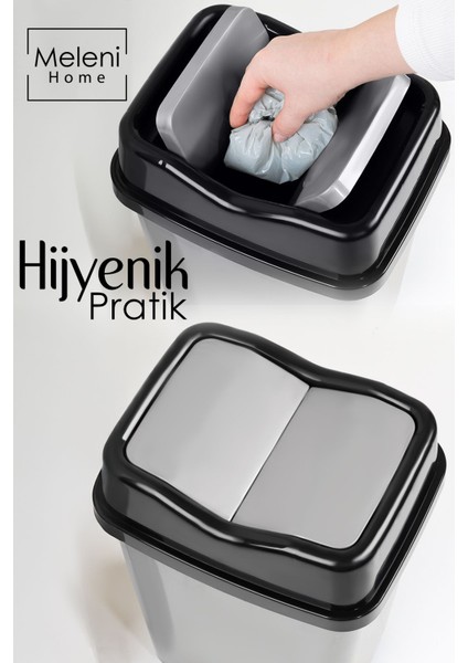 Gri 10 Litre Çift Kapaklı Plastik Çöp Kovası, Ev ve Ofis Için Pratik ve Şık Tasarım fiyatları