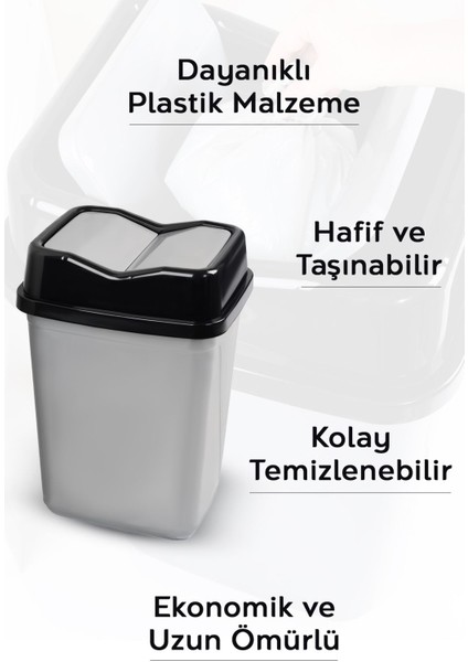 Gri 10 Litre Çift Kapaklı Plastik Çöp Kovası, Ev ve Ofis Için Pratik ve Şık Tasarım modelleri
