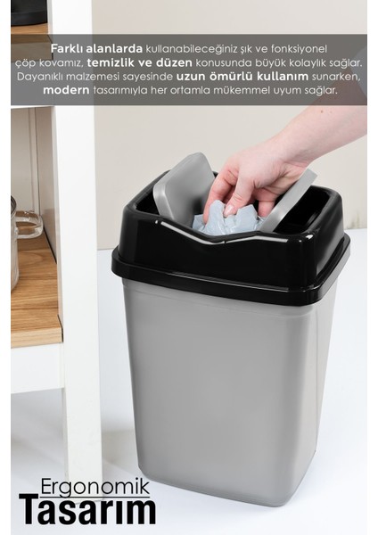 Gri 10 Litre Çift Kapaklı Plastik Çöp Kovası, Ev ve Ofis Için Pratik ve Şık Tasarım fırsatları