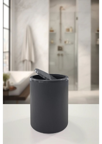 Çizgili Yuvarlak 8l Çöp Kutusu, Banyo ve Mutfak Için Şık ve Fonksiyonel Seçim