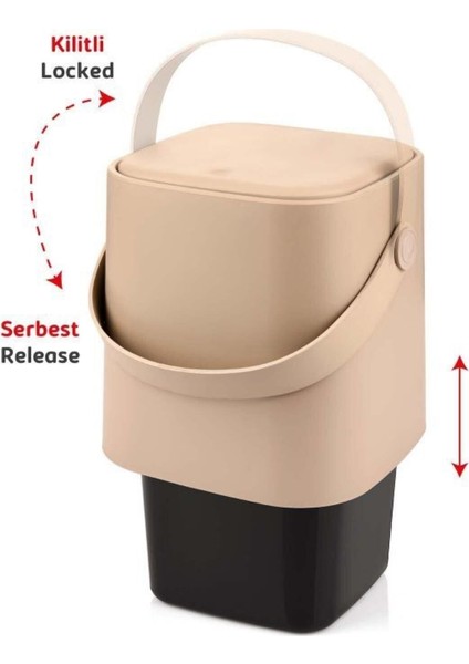 Pembe 4 Lt Kapaklı Çöp Kovası, Tutmalı ve Iç Kova, Mutfak Düzeni Için Ideal fırsatları
