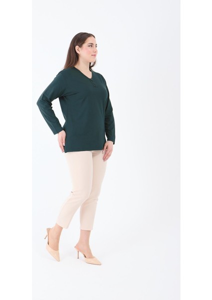 Kadın Orta Yaş ve Üzeri V Yaka Likralı Zümrüt Anne Penye Bluz fiyatları