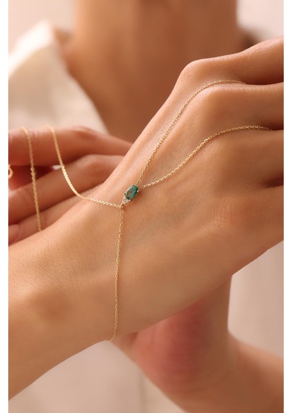 14 Ayar Yeşil Oval Taşlı Altın Şahmeran modelleri