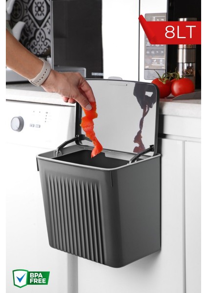 Gri 8l Askılı Fonksiyonel Çöp Kutusu, Pratik ve Şık Depolama Çözümü