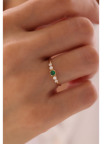 14 Ayar Minimal Yeşil Taşlı Yüzük fiyatları