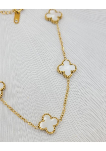 Beyaz Hologram Taşlı Gold Çift Taraflı Şans Kolye fiyatları