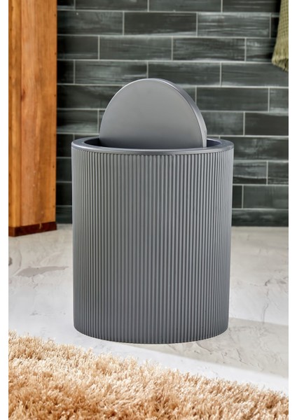 Çizgili Yuvarlak Kapaklı Klikli Çöp Kovası, Gri, Banyo ve Mutfak Kullanımı Için Ideal fiyatları