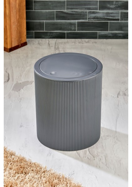 Çizgili Yuvarlak Kapaklı Klikli Çöp Kovası, Gri, Banyo ve Mutfak Kullanımı Için Ideal modelleri