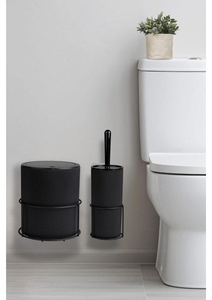 Şık Siyah Eko Magic Askılı Yuvarlak Wc Kova ve Fırça Seti fiyatları