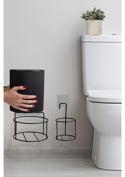 Şık Siyah Eko Magic Askılı Yuvarlak Wc Kova ve Fırça Seti indirimleri