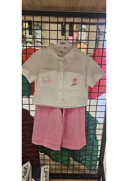 Çiçek Nakış Gömlekli Keten 2'li Takım Beyaz - 6-7 Yaş fiyatları