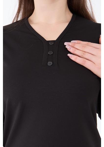 Kadın Orta Yaş ve Üzeri V Yaka Likralı Siyah Anne Penye Bluz modelleri