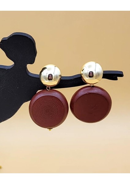 Gold Uçlu Ahşap Disk Küpe-1