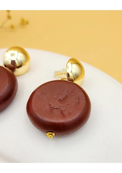 Gold Uçlu Ahşap Disk Küpe-1 modelleri