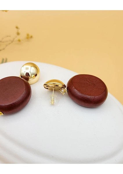 Gold Uçlu Ahşap Disk Küpe-1 fırsatları