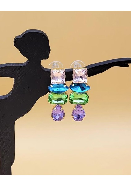 Renk Işıltısı Zirkon Taşlı Küpe