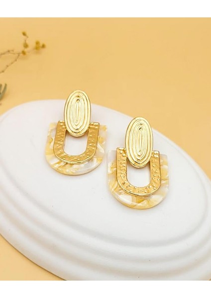 Asimetrik Geometrik Akrilik Krem Küpe