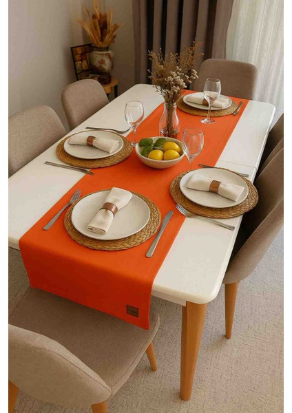 Sunrise Flame Keten Runner Masa Örtüsü 45X120 cm | El Yapımı Dekoratif Masa Şeridi