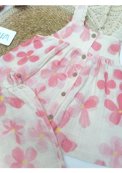 Çiçek Baskı Askılı&şortlu 2'li Takım Pembe - 5-6 Yaş fırsatları