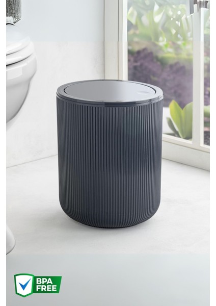 4,5 Lt Yuvarlak Çöp Kovası, Banyo ve Mutfak Için Gri Renkli.