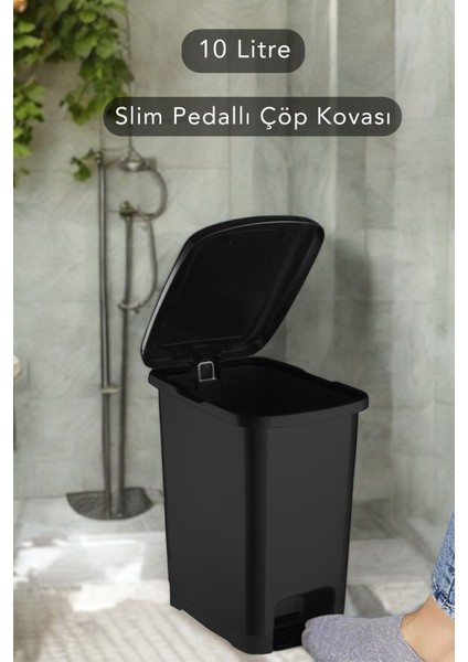 10 Litre Siyah Pedallı Banyo ve Mutfak Çöp Kovası