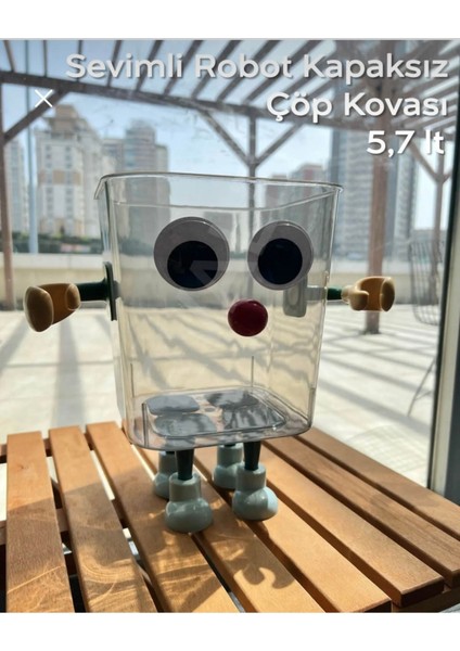 Sevimli Robot Tasarımlı 5,7 Litre Kapaksız Çöp Kutusu, Antrasit Renk fiyatları