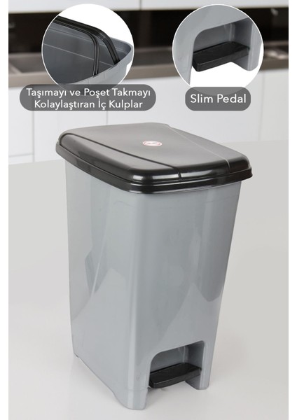 Gri Slim Pedallı Çöp Kovası, 8 Litre, Banyo ve Mutfak Için Şık ve Kullanışlı fiyatları