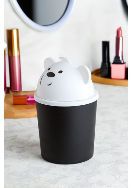Minik Ayıcık Tasarımlı Masaüstü Çöp Kovası, Şık ve Kullanışlı Siyah-Beyaz Renkli fiyatları
