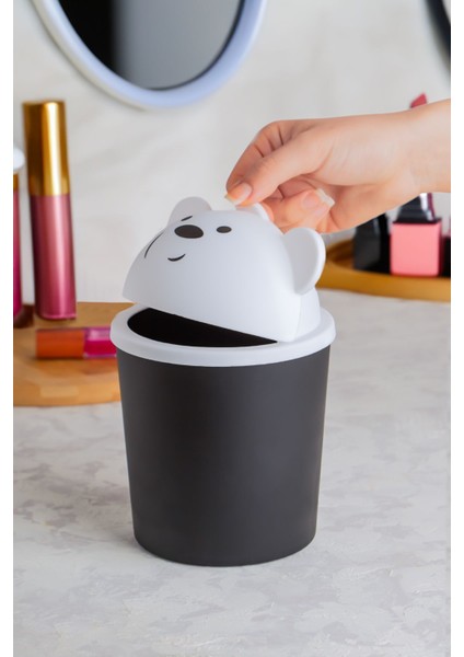 Minik Ayıcık Tasarımlı Masaüstü Çöp Kovası, Şık ve Kullanışlı Siyah-Beyaz Renkli modelleri