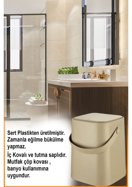 Bej 8 Lt Bas Aç Mekanizmalı Mutfak ve Banyo Çöp Kovası fiyatları