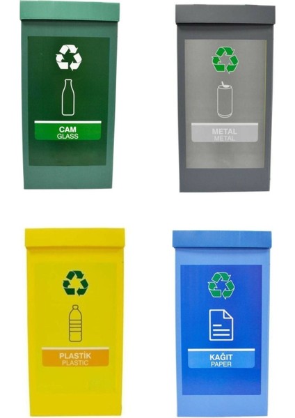 4'lü Renkli Geri Dönüşüm Kutusu Seti - Çevre Dostu ve Şık Tasarım