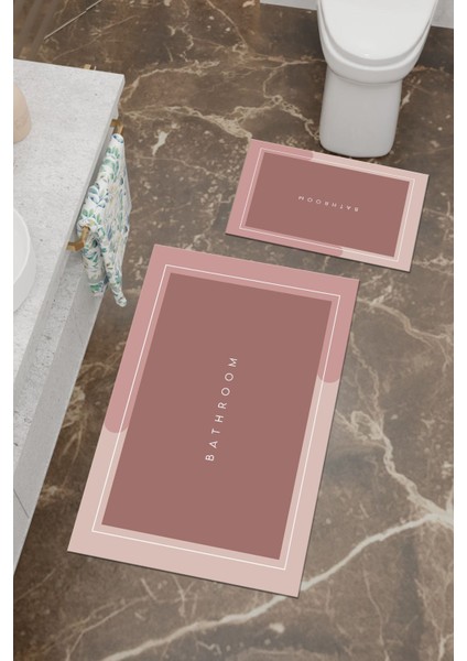 Renkli Desenli Eko Banyo Paspası, Kaymaz Taban, Makinada Yıkanabilir, 2'li Set