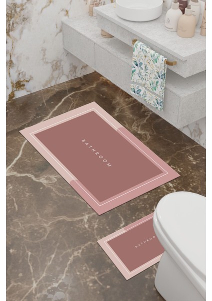 Renkli Desenli Eko Banyo Paspası, Kaymaz Taban, Makinada Yıkanabilir, 2'li Set modelleri