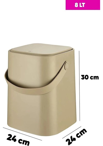 Bej 8 Lt Bas Aç Mekanizmalı Mutfak ve Banyo Çöp Kovası