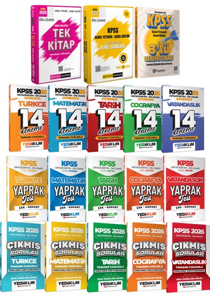 2026 Kpss Ön Lisans Set(Konu Anlatımı-Soru Bankası-Tüm Dersler 14 Deneme-Yaprak Test-Çıkmış Sorular)