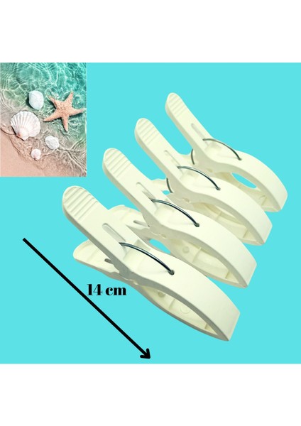 Beyaz 4'lü Plaj Havlusu Sabitleyici Halı Asma Mandalı, Şezlong ve Havlu Tutucu