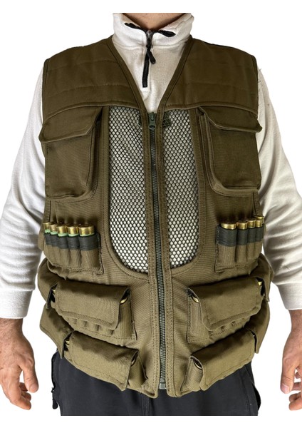 Fileli Avcı Yeleği - 50 Fişek Kapasiteli - Haki - 12 Kalibre