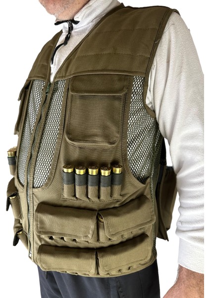Fileli Avcı Yeleği - 50 Fişek Kapasiteli - Haki - 12 Kalibre fiyatları