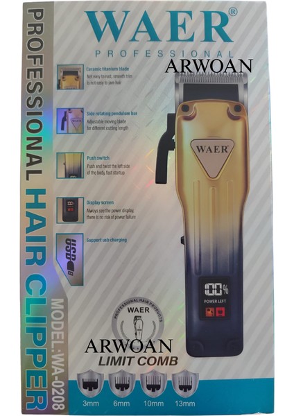 ​​​​​​​profesyonel Kablosuz Saç Kesme Makinesi - Altın Siyah Tasarım, Seramik Titanyum Bıçak, USB Şarj ve Dijital Ekran