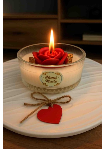 Bellevie El Yapımı Gül Şeklinde Dekoratif Cam Mum – Kalpli Etiketli