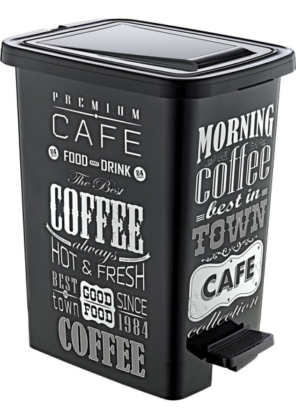 25 Lt Slim Pedallı Çöp Kovası Siyah Beyaz Yazı Desenli Iç Kovalı