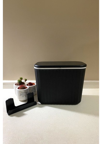 Şık Siyah Çizgili 8 Lt Mutfak Tezgahı ve Dolap Askılı Çöp Kovası indirimleri