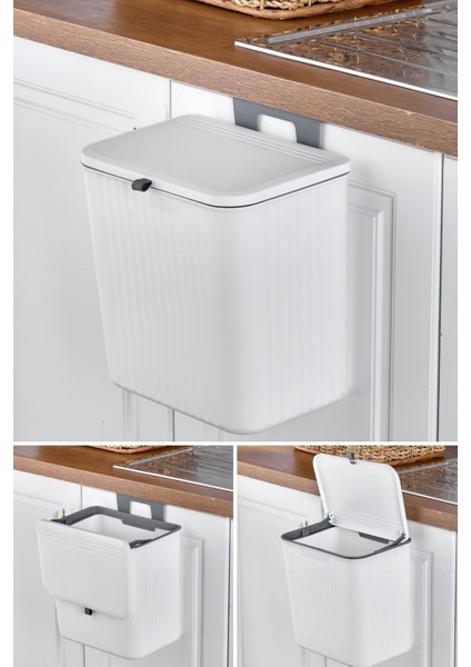 Beyaz 15 Lt Çöp Kovası, Mutfak Tezgah Üstü Dolap Askılı, Pratik ve Şık Tasarım