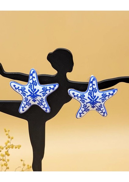 Mavi Beyaz Zr Model Seramik Deniz Yıldızı Küpe