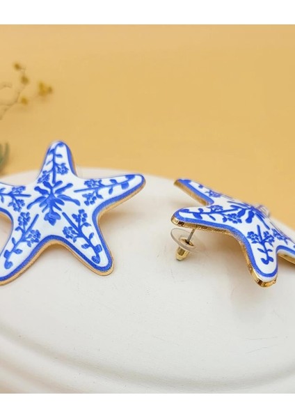 Mavi Beyaz Zr Model Seramik Deniz Yıldızı Küpe indirimleri