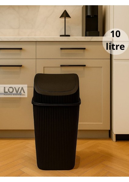Kapaklı Çizgili 10 Lt Çöp Kovası, Şık ve Kullanışlı Siyah Tasarım fiyatları