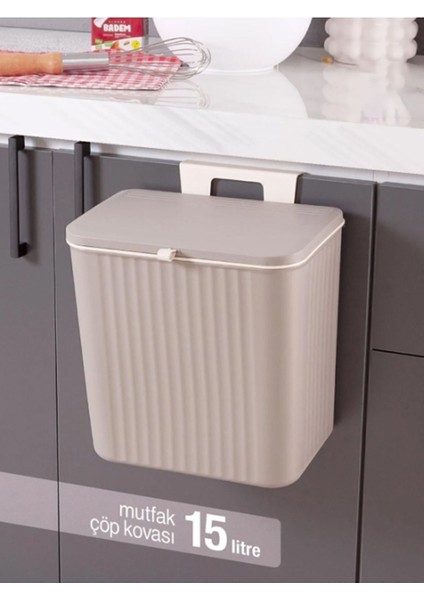 Çok Amaçlı Mutfak Tezgahı ve Dolap Askılı 15 Lt Çöp Kovası, Kahverengi
