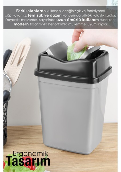 Gri Çift Kapaklı Kelebek Çöp Kovası, 2,5 Litre, Tezgah Üstü, Banyo Mutfak Ofis fırsatları
