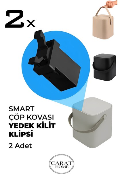 Siyah Çöp Kovası Yedek Kilit Klipsi - 2 Adet, Pratik ve Güvenli Kullanım