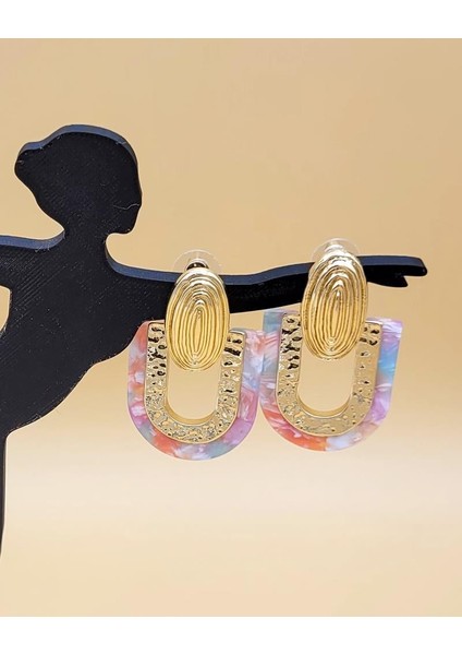 Asimetrik Geometrik Akrilik Pembe Küpe